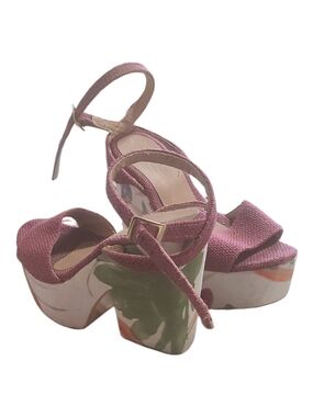 Women’s Pink Platform Sandals with Floral Block Heel